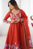 Lovely Orange Floral Printed Organza Festive Wear Anarkali Suit