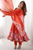 Lovely Orange Floral Printed Organza Festive Wear Anarkali Suit