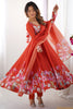 Lovely Orange Floral Printed Organza Festive Wear Anarkali Suit