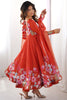 Lovely Orange Floral Printed Organza Festive Wear Anarkali Suit