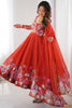 Lovely Orange Floral Printed Organza Festive Wear Anarkali Suit