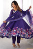 Glamorous Purple Floral Printed Organza Casual Wear Anarkali Suit