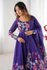 Glamorous Purple Floral Printed Organza Casual Wear Anarkali Suit