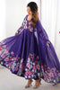 Glamorous Purple Floral Printed Organza Casual Wear Anarkali Suit