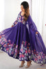 Glamorous Purple Floral Printed Organza Casual Wear Anarkali Suit