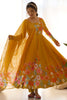 Incredible Yellow Floral Printed Organza Haldi Wear Anarkali Suit