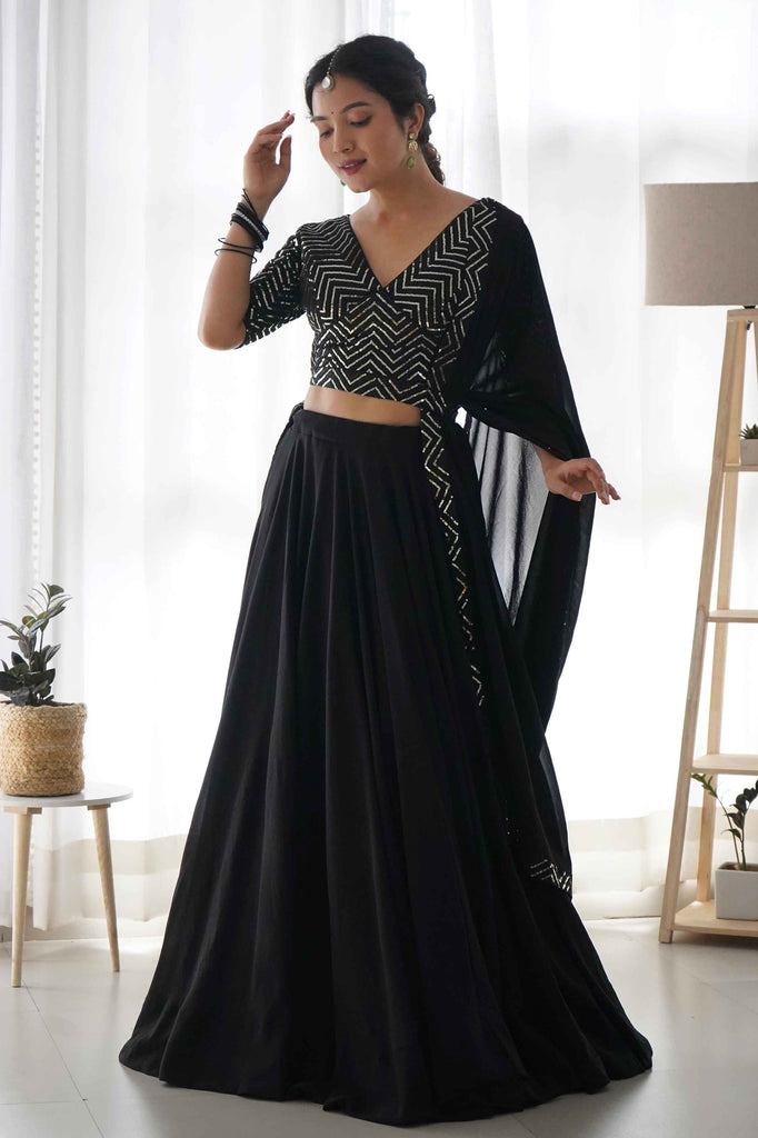 Alluring Black Color Sequins Georgette Party Wear Lehenga Choli