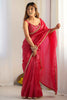 Unique Hot Pink Lace Work Silk Reception Wear Pre-Stitched Saree