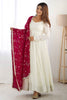 Ravishing Off-White Lace Work Vichitra Silk Wedding Wear Anarkali Gown