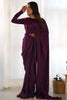 Tantalizing Purple Lace Work Velvet Pre-Stitched Saree With Blouse