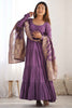 Delightful Purple Chanderi Anarkali Suit With Banarasi Dupatta