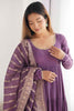 Delightful Purple Chanderi Anarkali Suit With Banarasi Dupatta