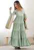 Beautiful Pista Green Anarkali Gown With Banarasi Silk Dupatta