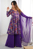 Dazzling Purple Printed Silk Festive Wear Palazzo Suit With Dupatta