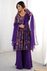Dazzling Purple Printed Silk Festive Wear Palazzo Suit With Dupatta