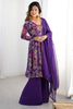 Dazzling Purple Printed Silk Festive Wear Palazzo Suit With Dupatta