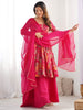 Alluring Rani Pink Floral Printed Silk Festival Wear Palazzo Suit