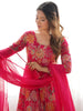 Alluring Rani Pink Floral Printed Silk Festival Wear Palazzo Suit