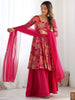 Alluring Rani Pink Floral Printed Silk Festival Wear Palazzo Suit