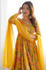 Shocking Yellow Floral Printed Silk Designer Palazzo Suit With Dupatta