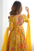 Shocking Yellow Floral Printed Silk Designer Palazzo Suit With Dupatta