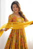 Shocking Yellow Floral Printed Silk Designer Palazzo Suit With Dupatta