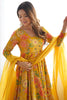 Shocking Yellow Floral Printed Silk Designer Palazzo Suit With Dupatta