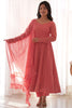 Stunning Peach-Color Lucknowi Embroidery Georgette Anarkali Pant Suit