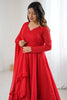 Appealing Red Lucknowi Work Georgette Anarkali Suit With Dupatta