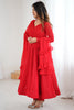 Appealing Red Lucknowi Work Georgette Anarkali Suit With Dupatta