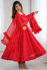 Appealing Red Lucknowi Work Georgette Anarkali Suit With Dupatta
