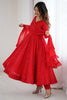 Appealing Red Lucknowi Work Georgette Anarkali Suit With Dupatta