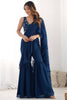 Alluring Teal Blue Sequins Ready To Wear Georgette Sharara Saree