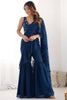 Alluring Teal Blue Sequins Ready To Wear Georgette Sharara Saree