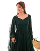 Attractive Green Lakhnavi Work Georgette Anarkali Suit With Dupatta