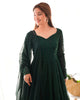 Attractive Green Lakhnavi Work Georgette Anarkali Suit With Dupatta