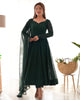 Attractive Green Lakhnavi Work Georgette Anarkali Suit With Dupatta