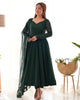 Attractive Green Lakhnavi Work Georgette Anarkali Suit With Dupatta