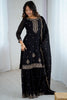 Amazing Black Sequins Silk Reception Wear Sharara Suit With Dupatta