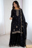 Amazing Black Sequins Silk Reception Wear Sharara Suit With Dupatta
