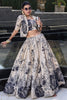 Incredible Cream Floral Printed Tussar Silk Crop Top Lehenga With Jacket