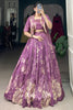 Alluring Purple Tussar Silk Party Wear Crop Top Lehenga With Jacket