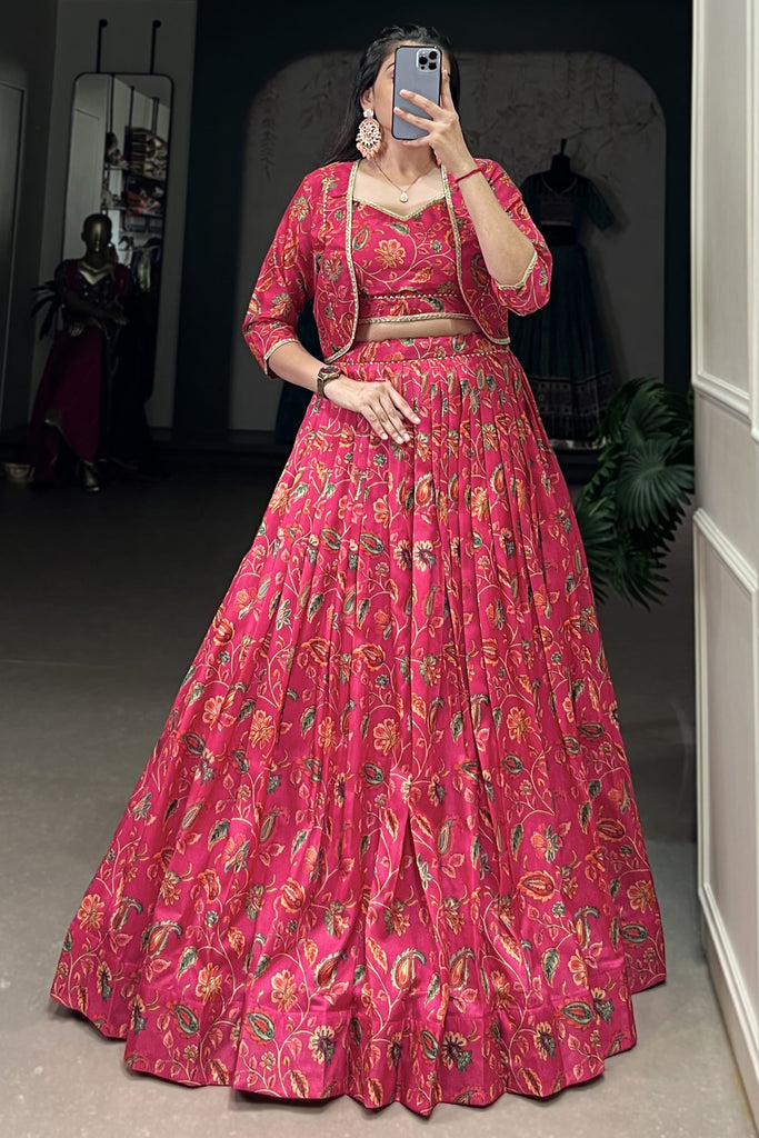 Cherished Pink Floral Print Tussar Silk Party Wear Lehenga Choli