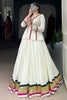 Fascinating White Rayon Navratri Lehenga With Mirror Work Peplum Top