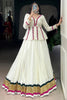 Fascinating White Rayon Navratri Lehenga With Mirror Work Peplum Top