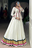 Fascinating White Rayon Navratri Lehenga With Mirror Work Peplum Top