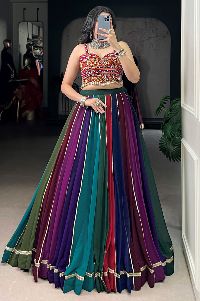 Appealing Multi-Color Rayon Navratri Special Lehenga With Gamthi Work Choli
