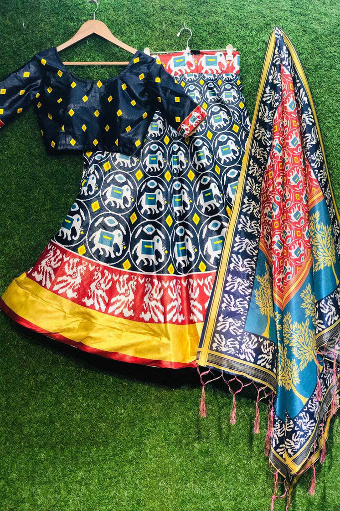 Astonishing Navy Blue Patola Printed Silk Traditional Lehenga Choli
