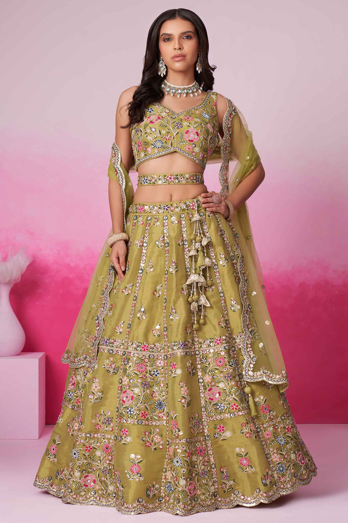 Adorable Mustard Sequins Silk Wedding Wear Lehenga Choli With Dupatta