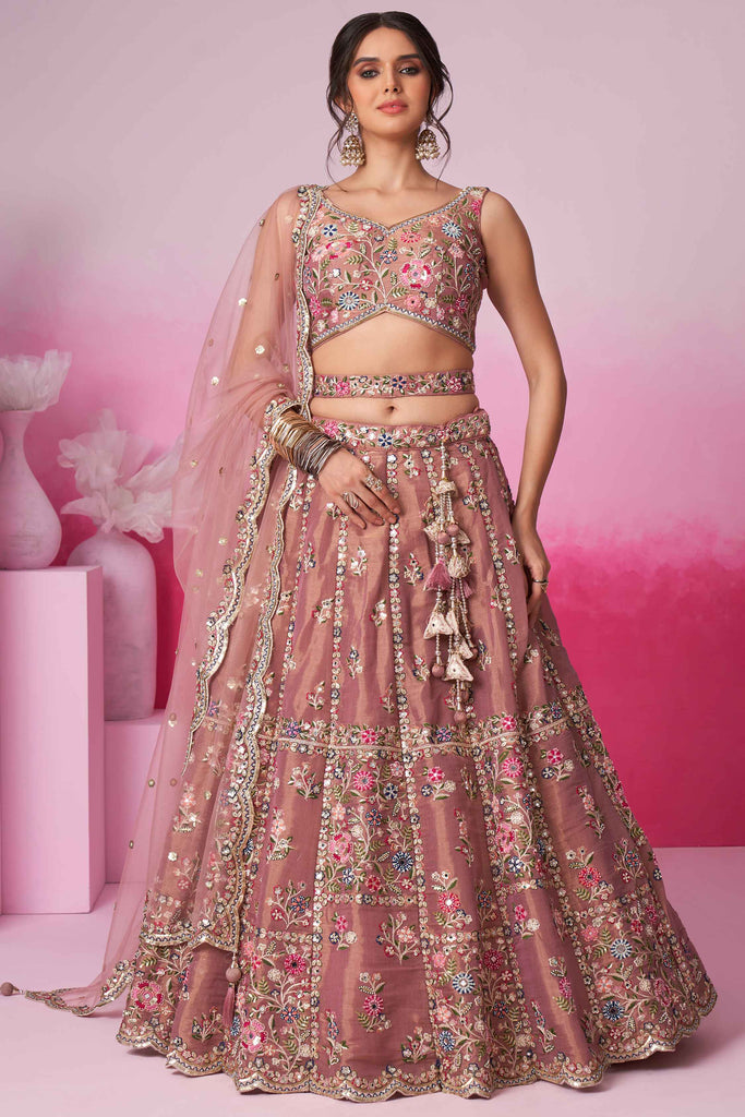 Ravishing Rose Gold Sequins Silk Reception Wear Lehenga Choli